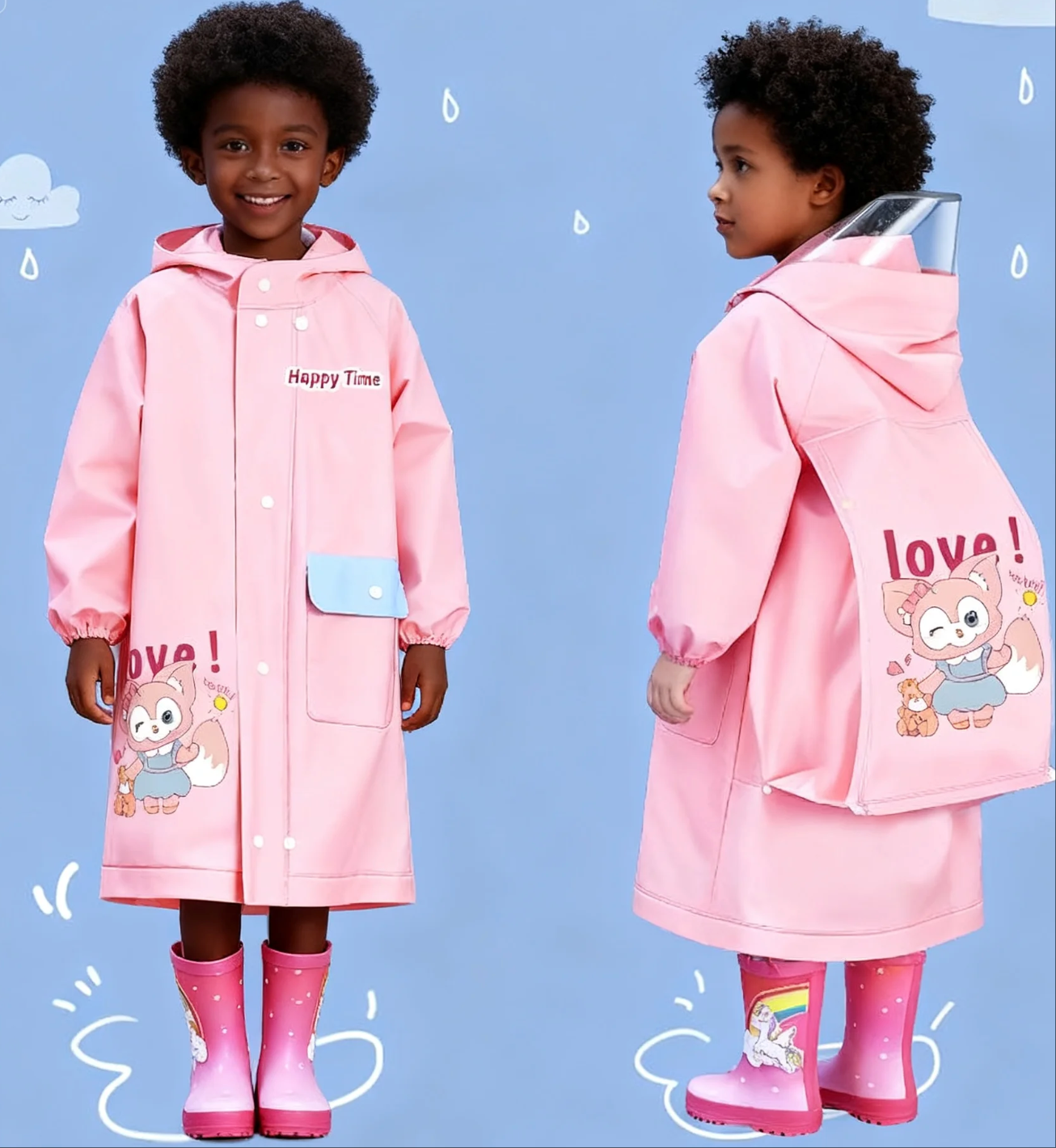 Kids' Raincoat Waterproof Toddler Raincoat Outdoor Wearable Rain Cape With Backpack Compartment Reusable Made Of High-Quality EVA Material Durable Eco-Friendly Comfortable Non-Toxic Environmental