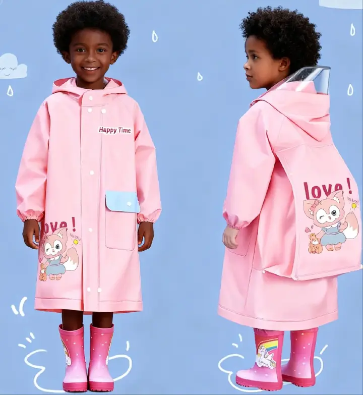 Kids' Raincoat Waterproof Toddler Raincoat Outdoor Wearable Rain Cape With Backpack Compartment Reusable Made Of High-Quality EVA Material Durable Eco-Friendly Comfortable Non-Toxic Environmental