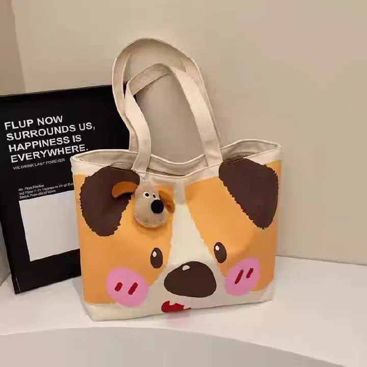 Women's Handbag for Shopping Girl's Tote Bag for School Canvas Bag Durable Shoulder Bag with Cute Animal Printed