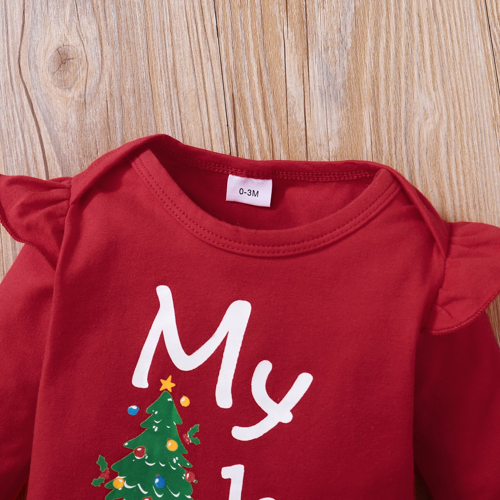 Baby Romper 4-Piece Set For 0-1 Year Old Baby Onesie Christmas Letter Printed Hat Long Sleeve Top Snowflake Pants With Bow 1st Birthday Party Design Breathable And Comfortable