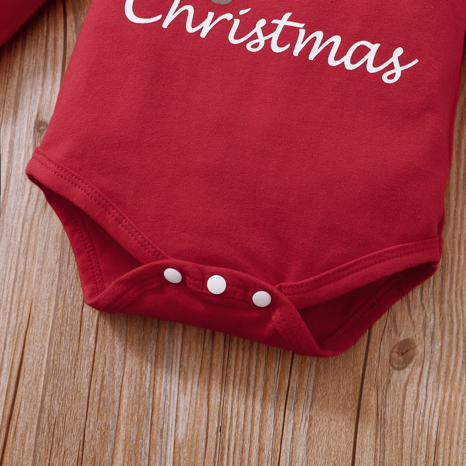 Baby Romper 4-Piece Set For 0-1 Year Old Baby Onesie Christmas Letter Printed Hat Long Sleeve Top Snowflake Pants With Bow 1st Birthday Party Design Breathable And Comfortable
