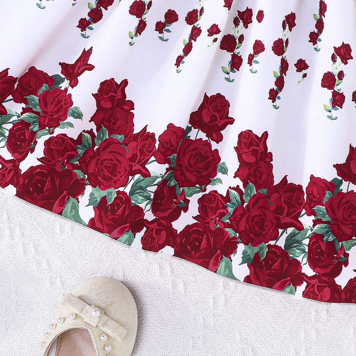 Girl's Clothing 2-Piece Set Vest Princess Dress Crew Neck Short-Sleeve Top Rose Pattern Skirt Hem Slip Dress Suitable For 2-7 Years Old Fashion Design New Style Comfortable And Breathable Holiday Gift