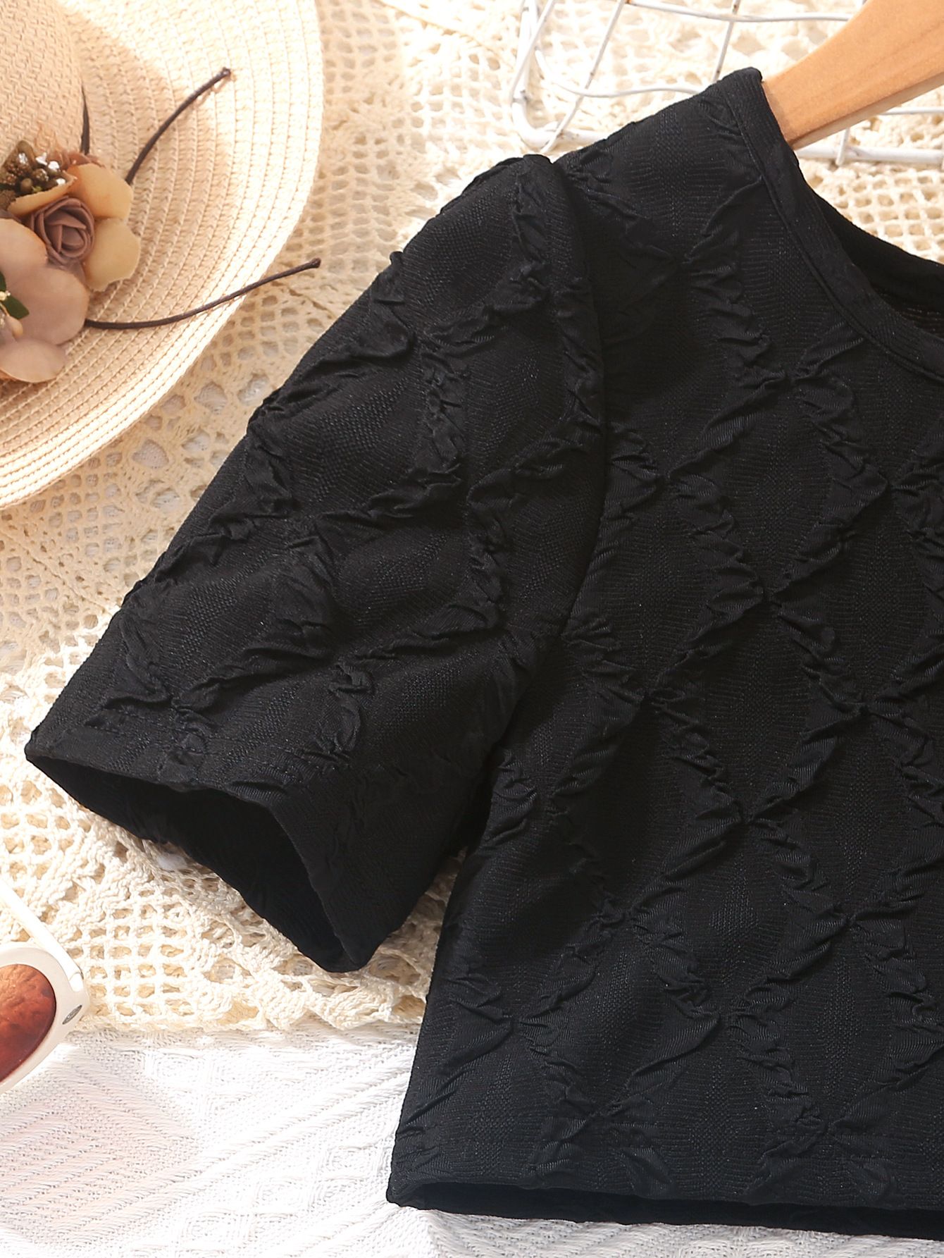 Trendy 2-Piece Girls Outfit Floral Print Bubble Sleeve Top Wide Leg Pants Set Ins Cute Summer Clothes Breathable Clothing Sets