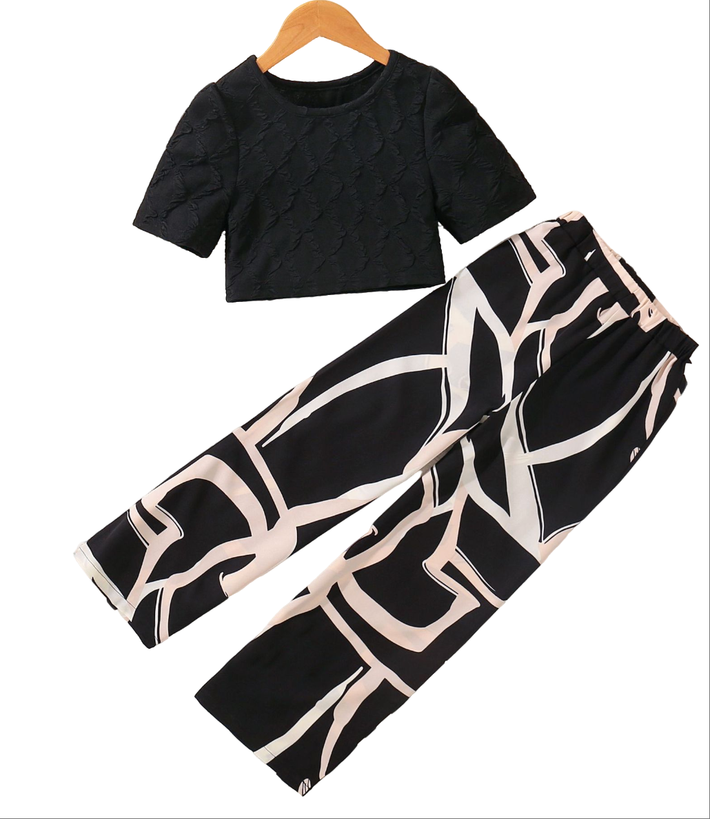 Trendy 2-Piece Girls Outfit Floral Print Bubble Sleeve Top Wide Leg Pants Set Ins Cute Summer Clothes Breathable Clothing Sets