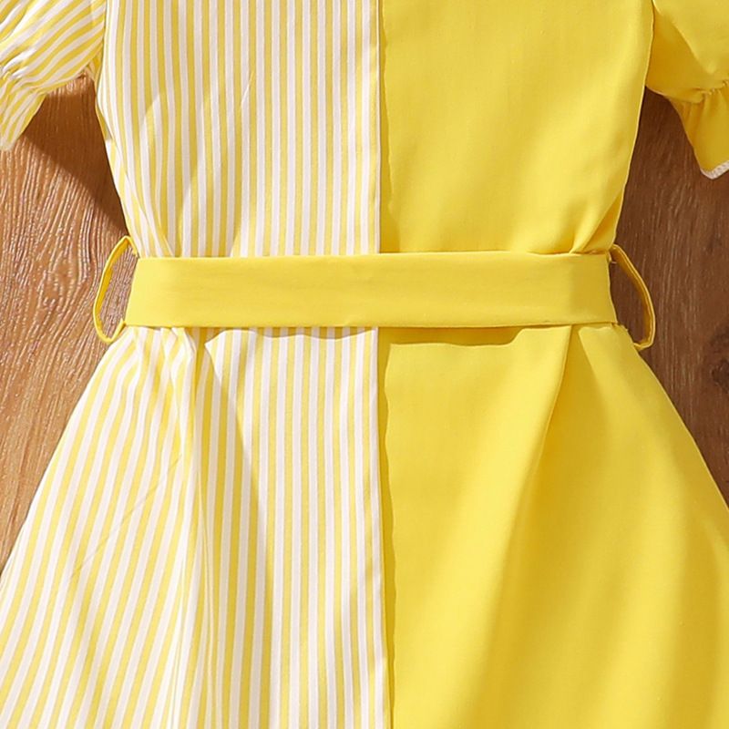 Girls' Clothing Set Skirt Short-Sleeve Dress Bowknot Patchwork Dress Princess Dress Butterfly Sleeves Two-Tone Design Fashion Season New Style INS Style Comfortable And Breathable