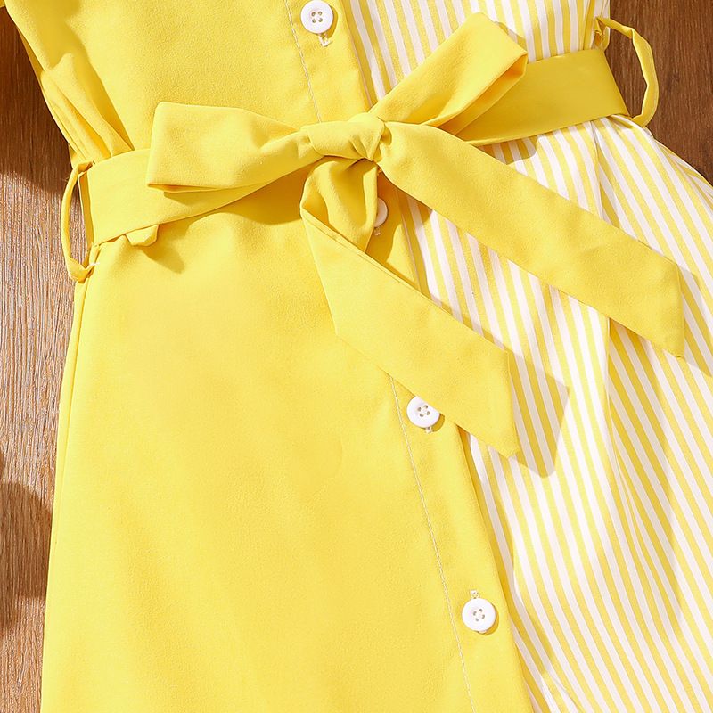 Girls' Clothing Set Skirt Short-Sleeve Dress Bowknot Patchwork Dress Princess Dress Butterfly Sleeves Two-Tone Design Fashion Season New Style INS Style Comfortable And Breathable