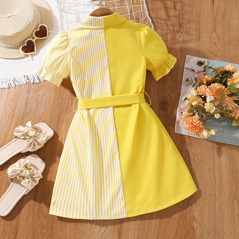 Girls' Clothing Set Skirt Short-Sleeve Dress Bowknot Patchwork Dress Princess Dress Butterfly Sleeves Two-Tone Design Fashion Season New Style INS Style Comfortable And Breathable