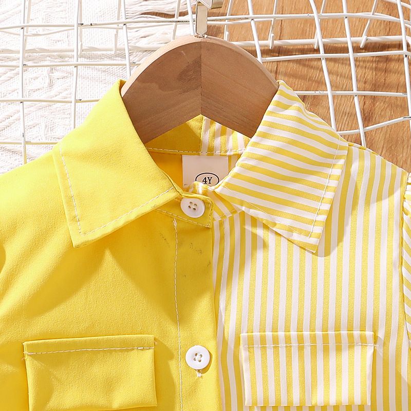 Girls' Clothing Set Skirt Short-Sleeve Dress Bowknot Patchwork Dress Princess Dress Butterfly Sleeves Two-Tone Design Fashion Season New Style INS Style Comfortable And Breathable