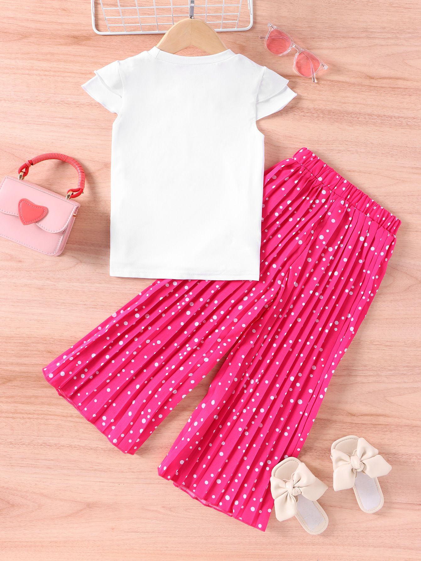 Fashion Girls' Clothing Set 2-Piece Short-Sleeve T-shirt And Long Pants Cute Girl Print Pattern Ruffled Top Girl Clothes Kid