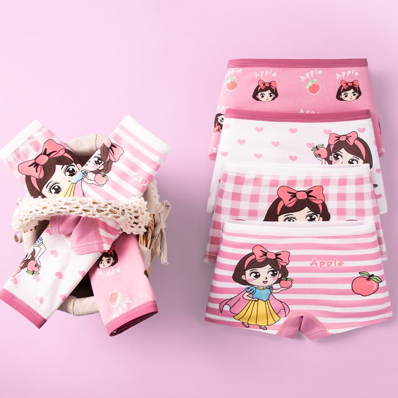 4 Piece Girls Cotton Underwear Set Cute Cartoon Toddler Baby Boxer Briefs Soft Breathable Kids Flat Angle Underwear Skin Friendly Elastic Waist Daily Wear for Little Girls