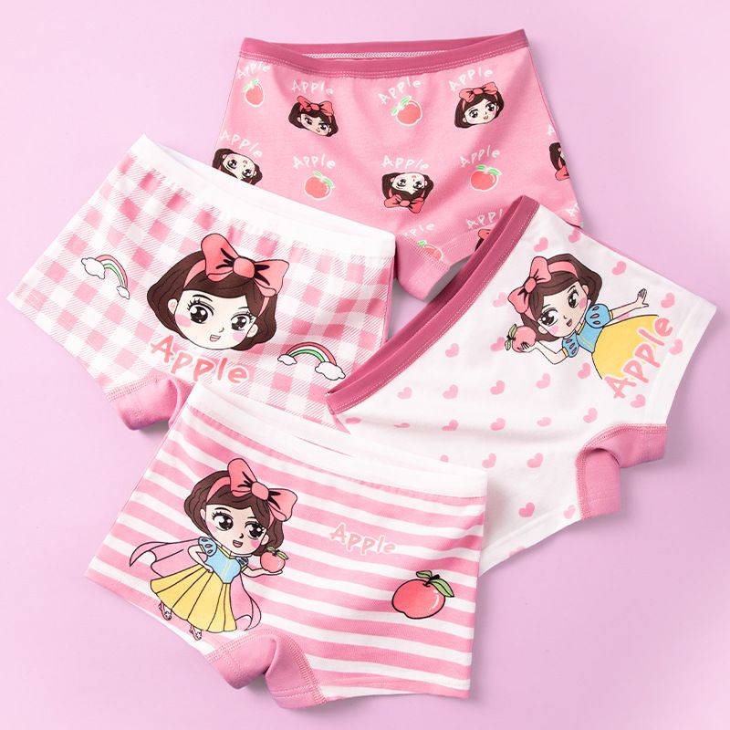 4-Piece Girls' Underwear Set Flat Angle Underwear Kids' Shorts Cotton Underwear Cute Cartoon Patterns Comfortable And Breathable Toddler Baby Boxer Briefs