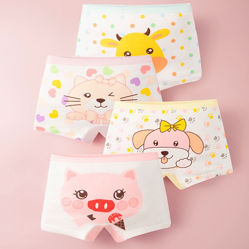 4 Piece Girls Cotton Underwear Set Cute Cartoon Toddler Baby Boxer Briefs Soft Breathable Kids Flat Angle Underwear Skin Friendly Elastic Waist Daily Wear for Little Girls