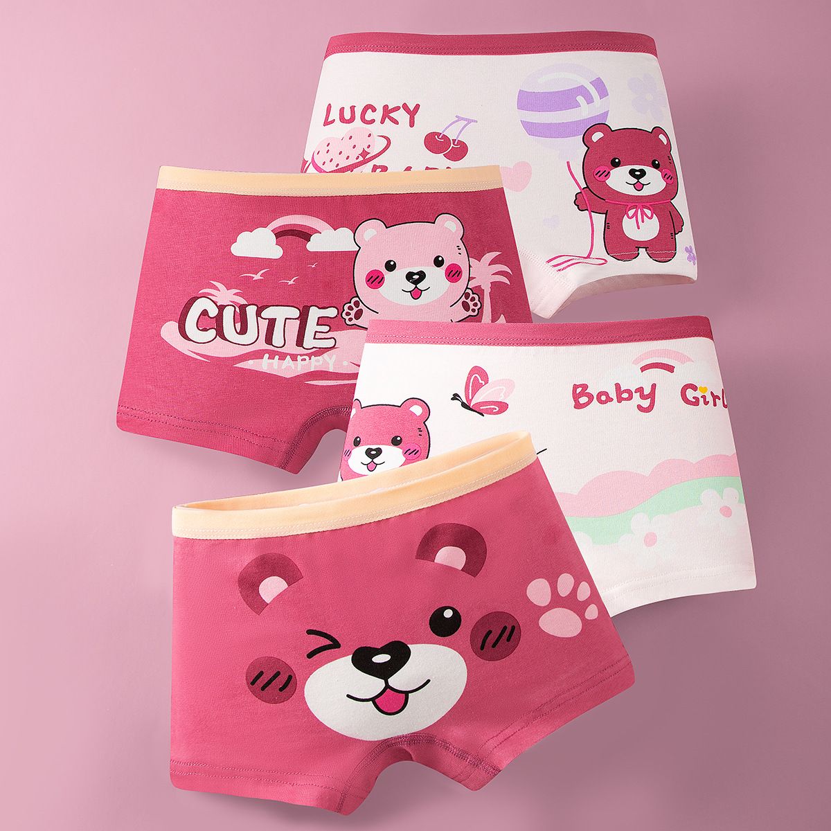 4-Piece Girls' Underwear Set Flat Angle Underwear Kids' Shorts Cotton Underwear Cute Cartoon Patterns Comfortable And Breathable Toddler Baby Boxer Briefs