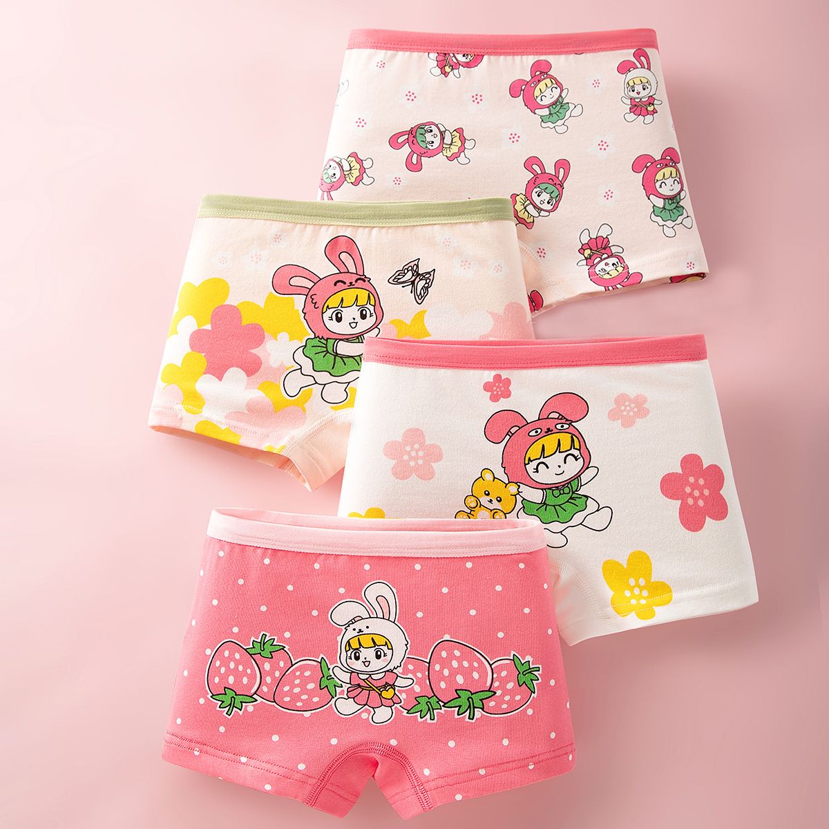 4-Piece Girls' Underwear Set Flat Angle Underwear Kids' Shorts Cotton Underwear Cute Cartoon Patterns Comfortable And Breathable Toddler Baby Boxer Briefs