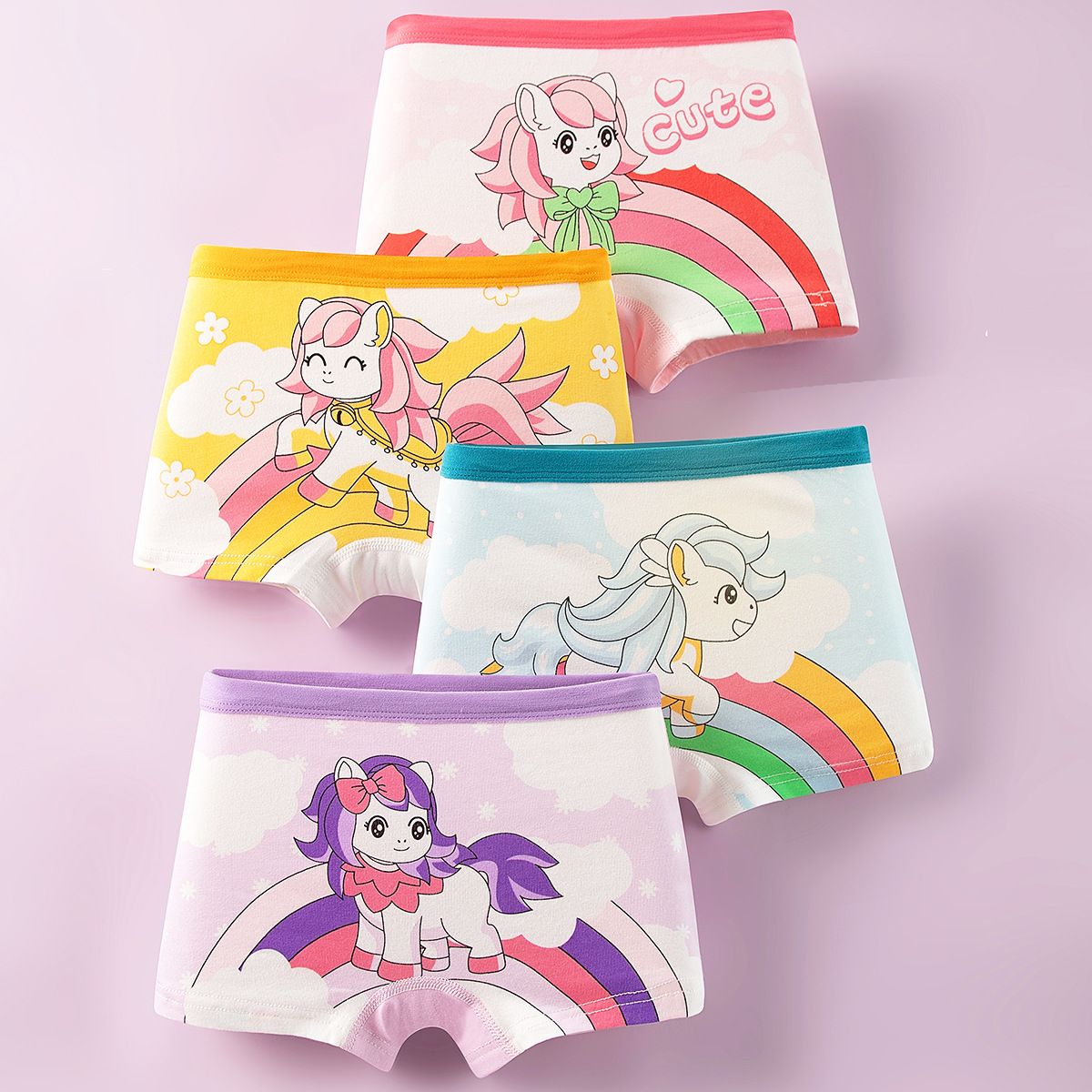 4-Piece Girls' Underwear Set Flat Angle Underwear Kids' Shorts Cotton Underwear Cute Cartoon Patterns Comfortable And Breathable Toddler Baby Boxer Briefs