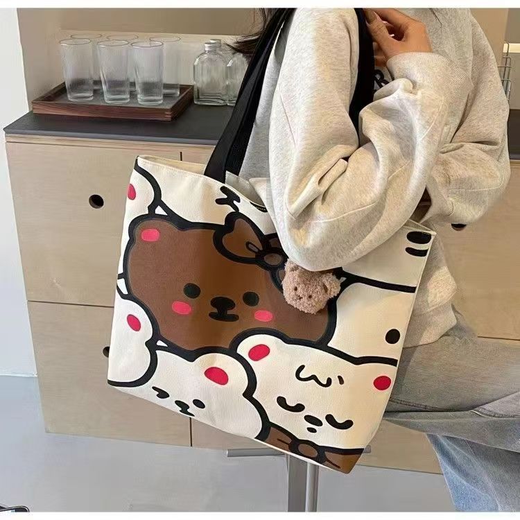 Women's Handbag Large Capacity Shoulder Bag Canvas Bag Casual Commute New Fashion INS Style Cute Pattern Printed Multi-Functional Bag