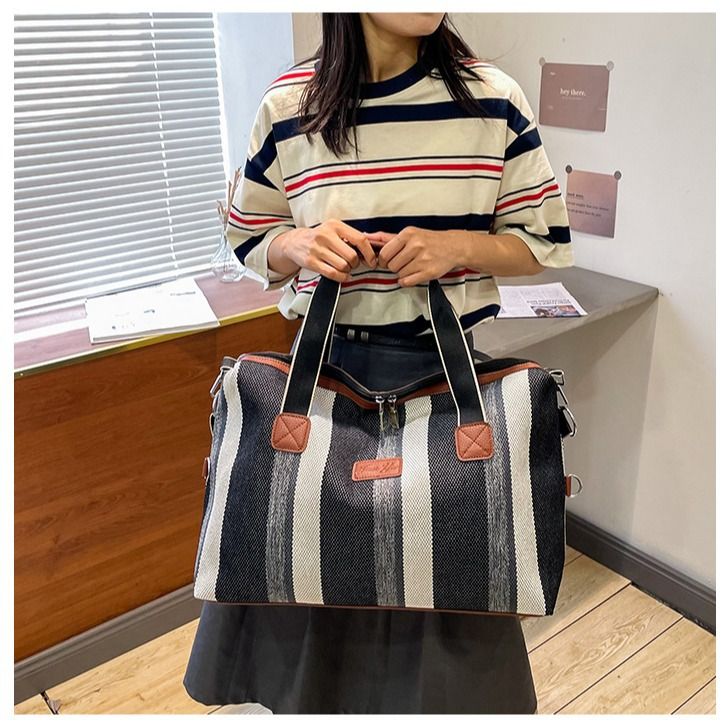 【New】Women's Handbag Minimalist Casual Canvas Tote Bag High Quality Online Large Capacity Diagonal Fashion New Style Shoulder Bag Stripe Trend Style Fashion Pendant Multifunctional New Bag Handbag