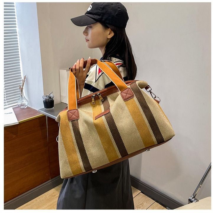 【New】Women's Handbag Minimalist Casual Canvas Tote Bag High Quality Online Large Capacity Diagonal Fashion New Style Shoulder Bag Stripe Trend Style Fashion Pendant Multifunctional New Bag Handbag