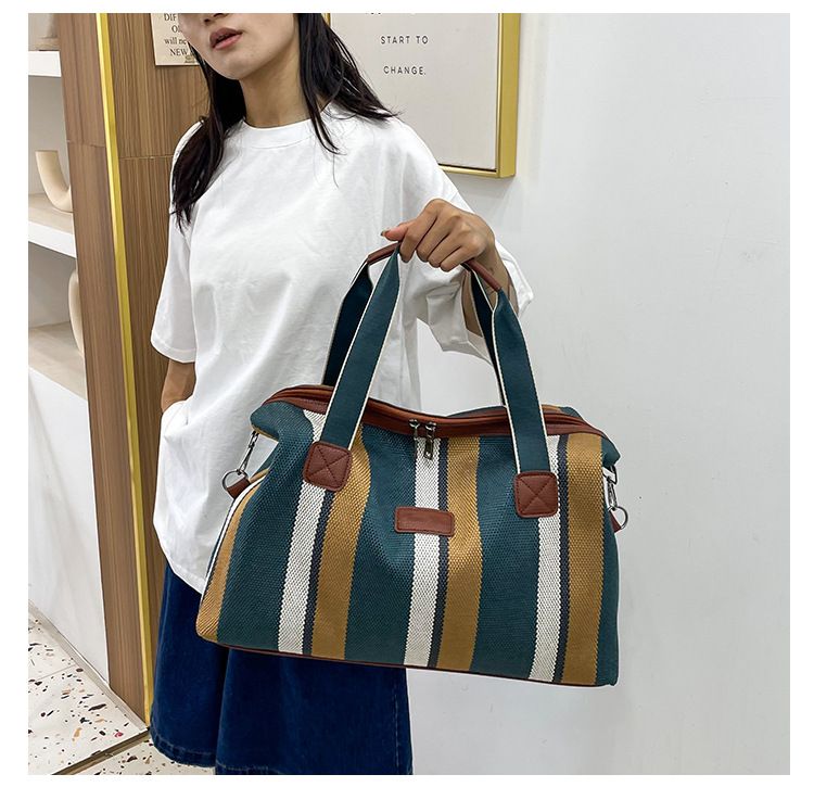 【New】Women's Handbag Minimalist Casual Canvas Tote Bag High Quality Online Large Capacity Diagonal Fashion New Style Shoulder Bag Stripe Trend Style Fashion Pendant Multifunctional New Bag Handbag