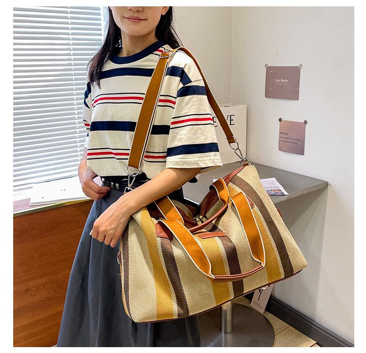 【New】Women's Handbag Minimalist Casual Canvas Tote Bag High Quality Online Large Capacity Diagonal Fashion New Style Shoulder Bag Stripe Trend Style Fashion Pendant Multifunctional New Bag Handbag