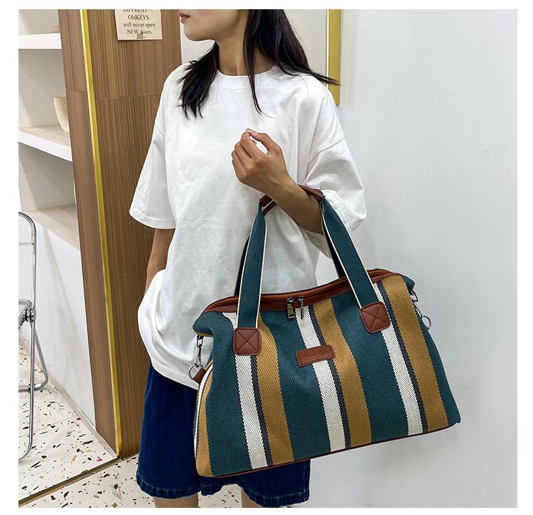 【New】Women's Handbag Minimalist Casual Canvas Tote Bag High Quality Online Large Capacity Diagonal Fashion New Style Shoulder Bag Stripe Trend Style Fashion Pendant Multifunctional New Bag Handbag