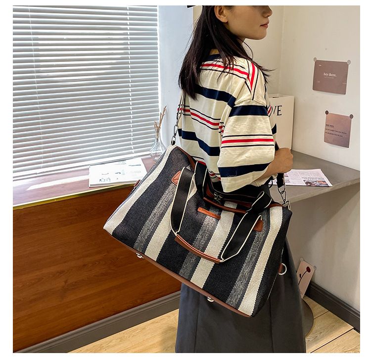 【New】Women's Handbag Minimalist Casual Canvas Tote Bag High Quality Online Large Capacity Diagonal Fashion New Style Shoulder Bag Stripe Trend Style Fashion Pendant Multifunctional New Bag Handbag