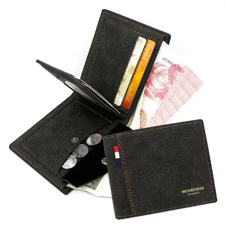 Men's Leather Wallet Men's Wallets Bag Short New Leather Wallet Credit Card Holder Business Card and Coin Wallet Multi Slot Folding
