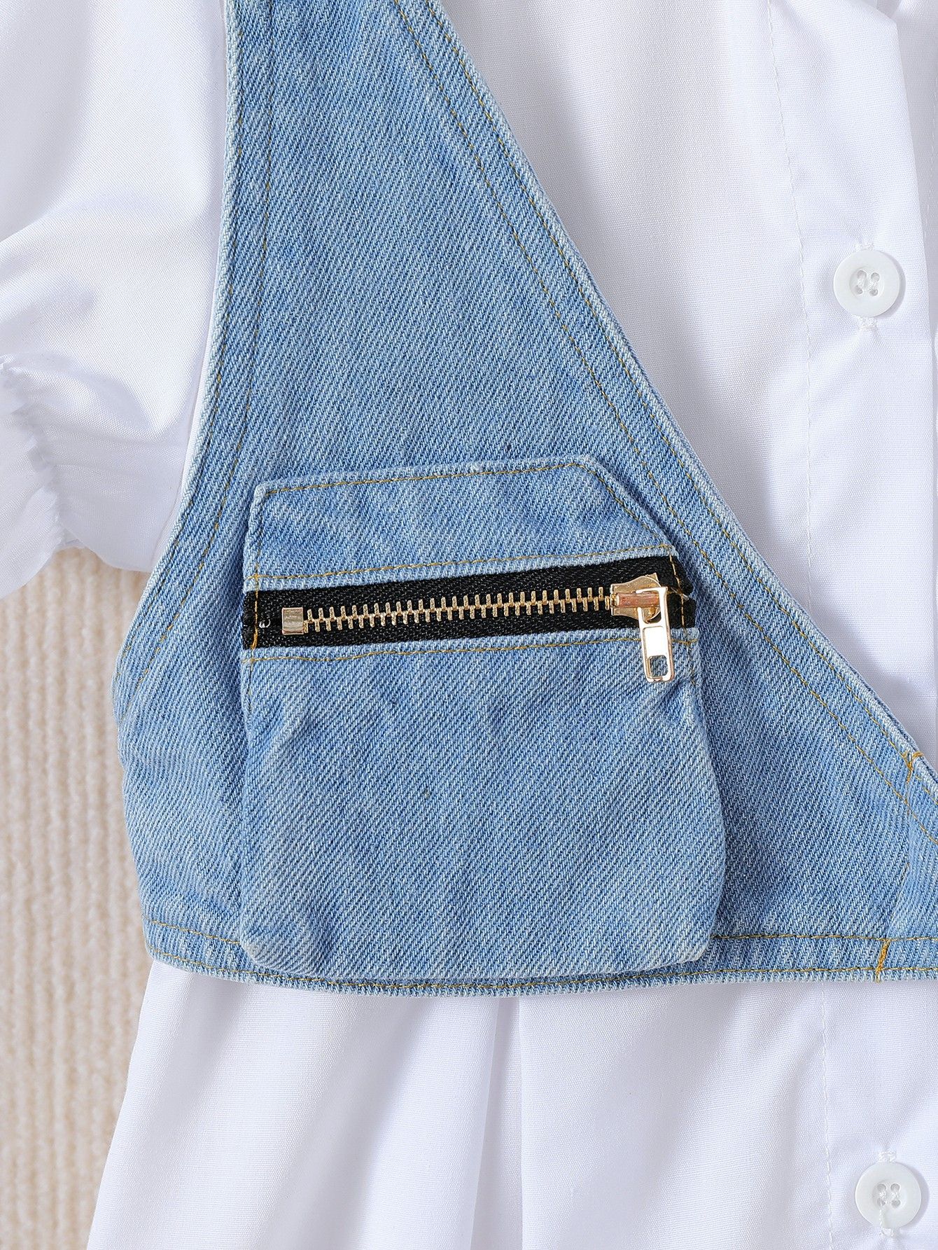 Girls 2 Piece Outfit Set Collared Shirt Long Dress Denim Vest Fashionable New Style Comfortable And Breathable