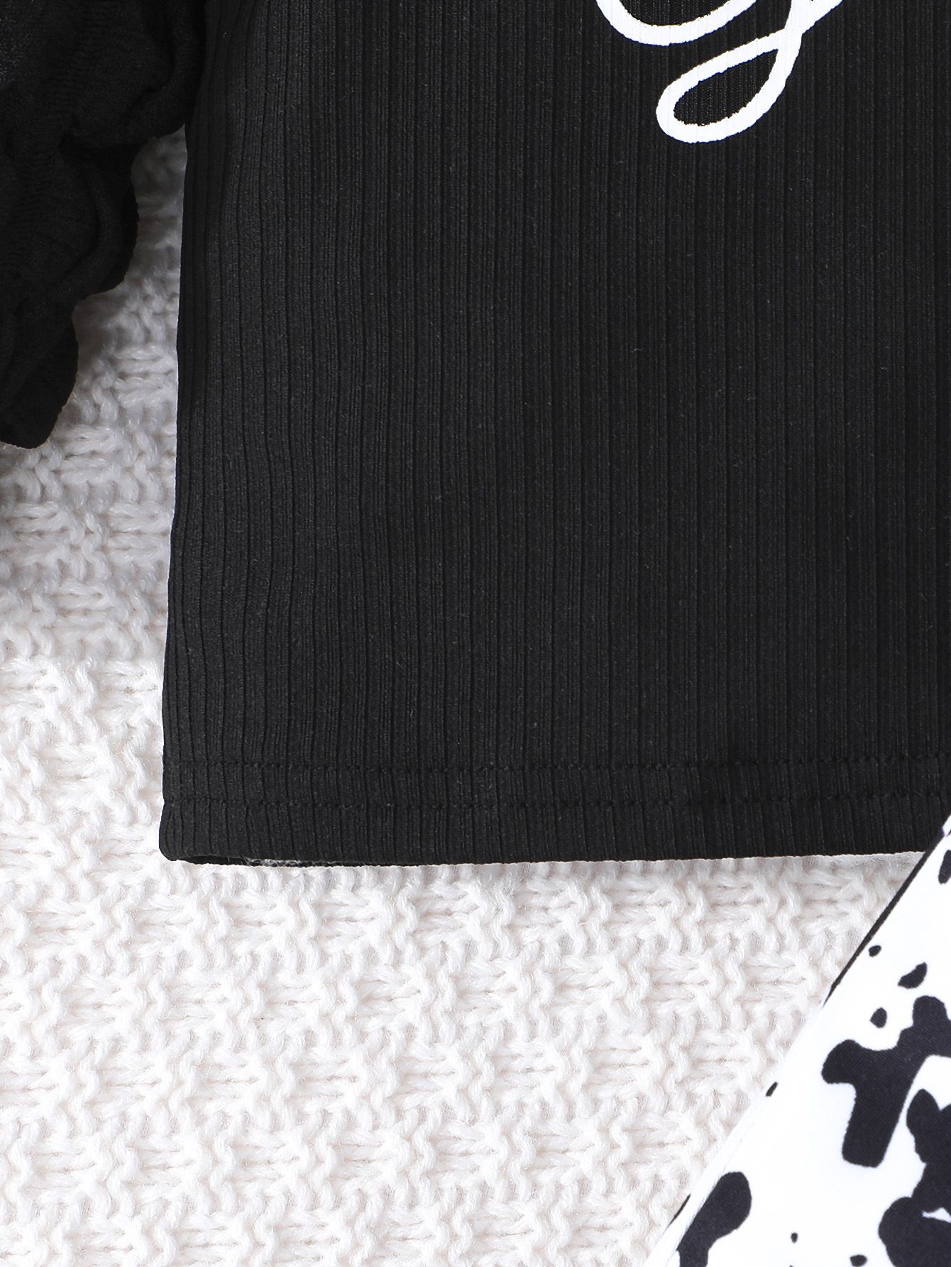 Girls 2 Piece Outfit Set Newborn Baby Clothing Long Sleeve Puff Sleeve Letter Print Top Bow Flare Pants Fashionable Comfortable And Breathable