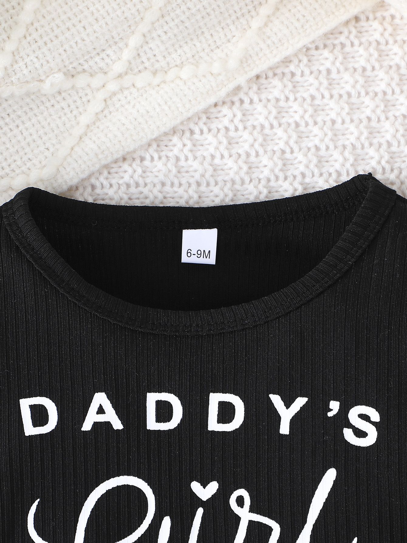 Girls 2 Piece Outfit Set Newborn Baby Clothing Long Sleeve Puff Sleeve Letter Print Top Bow Flare Pants Fashionable Comfortable And Breathable