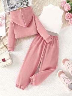 3 Piece Girls Clothing Set INS Long Sleeve Hoodie Vest Sports Pants Casual Fashion Comfortable Outfit for 3-10 Years Old Girl Clothes Kid