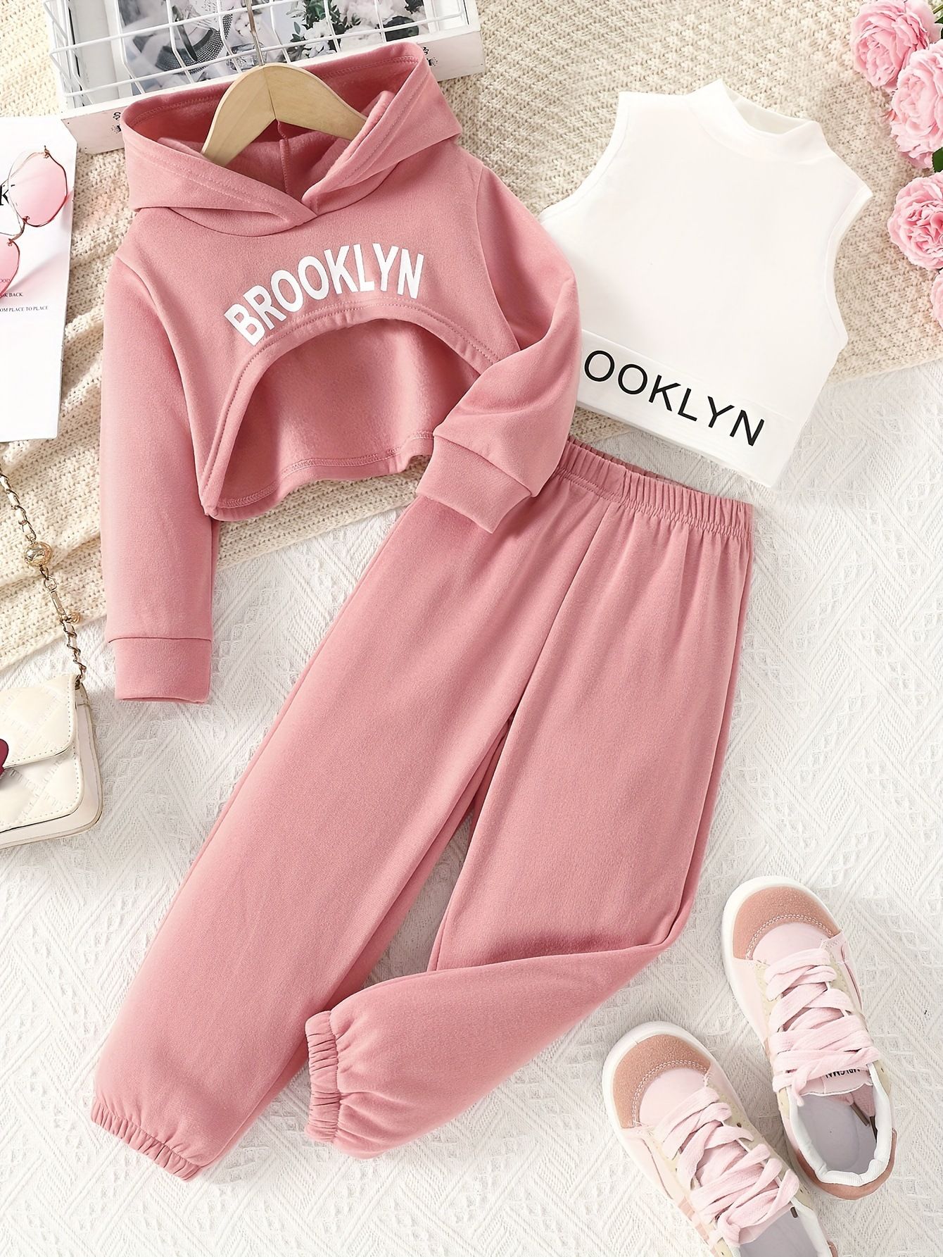 3 Piece Girls Clothing Set INS Style Long Sleeve Hoodie Vest Sports Pants Casual Fashion Multi Functional Comfortable Outfit for 3-10 Years Old