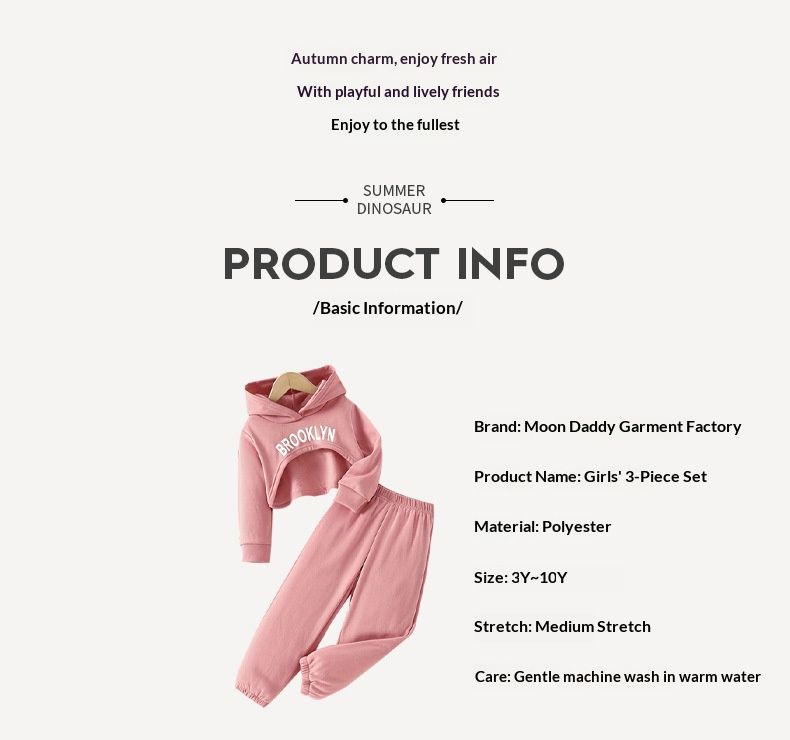 3 Piece Girls Clothing Set INS Style Long Sleeve Hoodie Vest Sports Pants Casual Fashion Multi Functional Comfortable Outfit for 3-10 Years Old