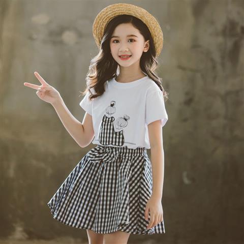 2 Piece Girls Kids Clothing Set For 3 10Y Short Sleeve Top Mesh Midi Skirt INS Style Fashion Trendy