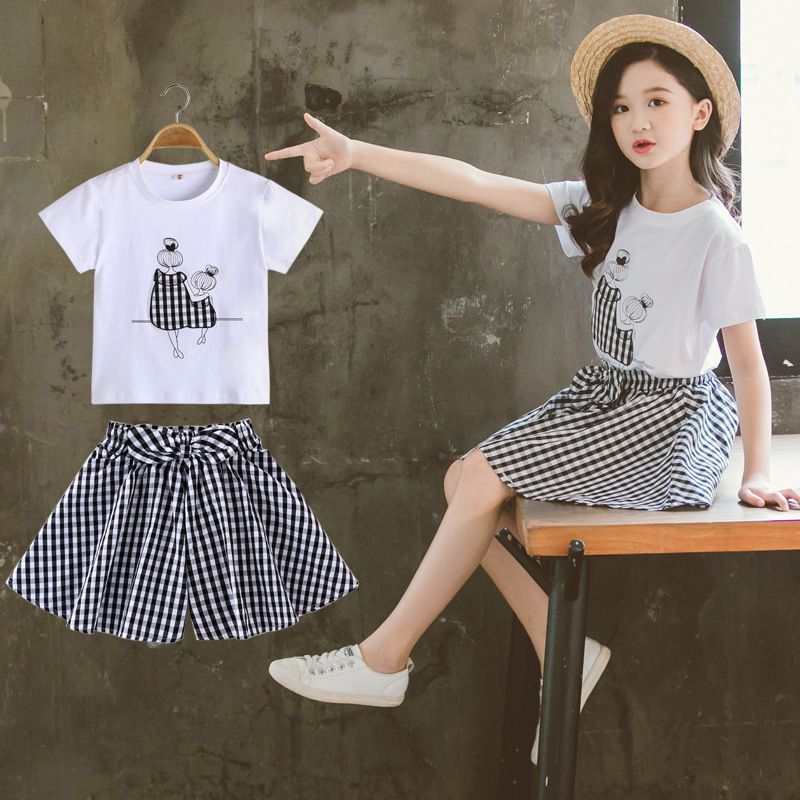 2 Piece Girls Kids Clothing Set For 3 10Y Short Sleeve Top Mesh Midi Skirt INS Style Fashion Trendy