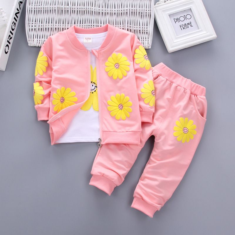 3 Piece Baby Kids Clothing Set Autumn New Style Children's Jacket T Shirt Pants Fashion Trendy