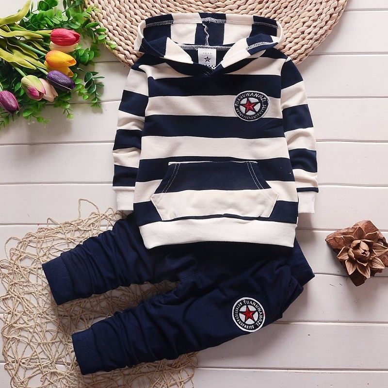 High Quality 2 Piece Boys Kids Clothing Set Long Sleeve Hoodie Pants Striped Design Fashion New Style