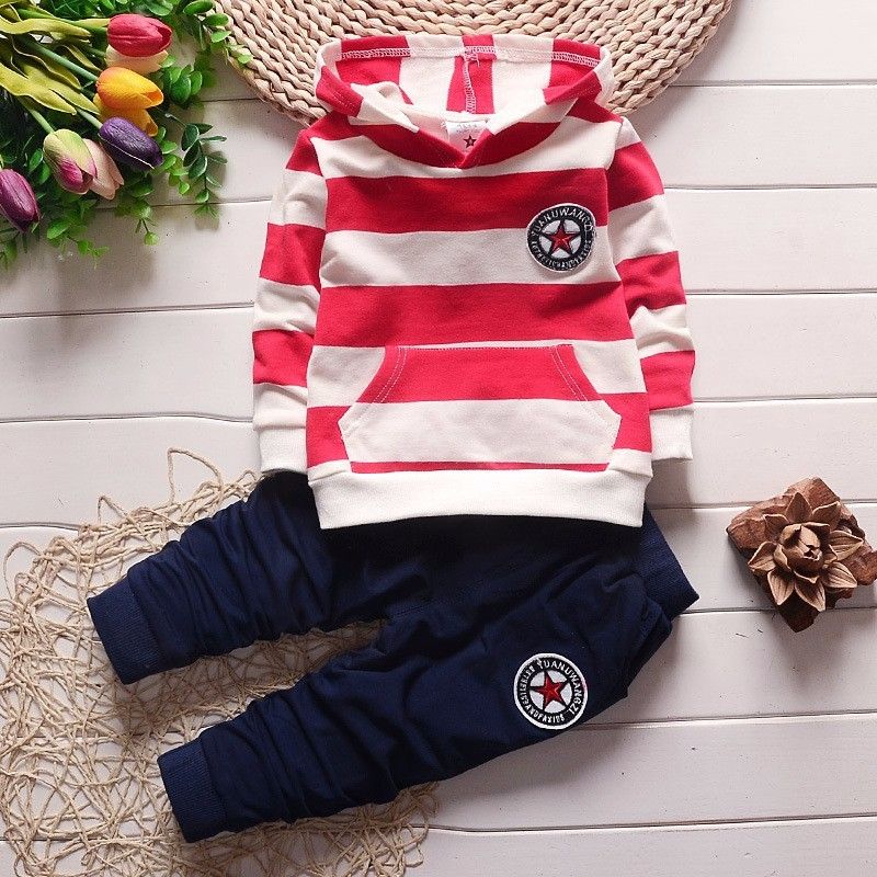 High Quality 2 Piece Boys Kids Clothing Set Long Sleeve Hoodie Pants Striped Design Fashion New Style