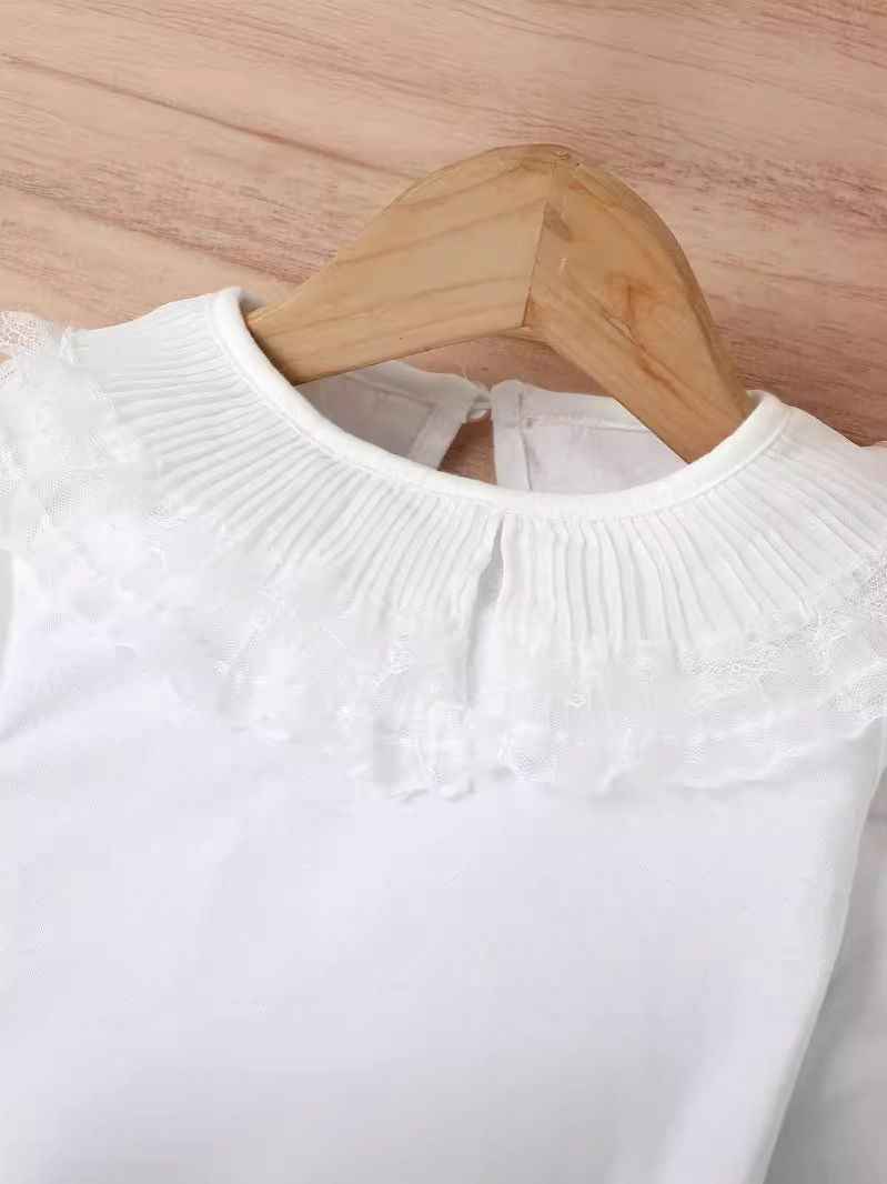 3 Piece Girls Kids Clothing Set White Long Sleeve Top Denim Pleated Skirt Multi Button Belt INS Style Fashion New Style