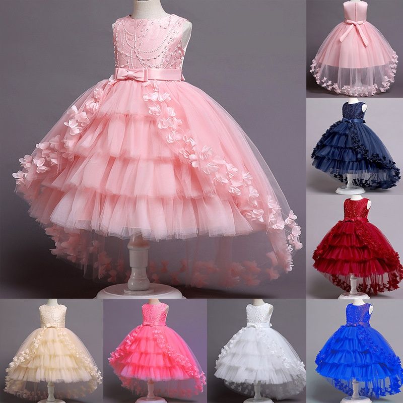 Girls Kids Clothing New Style Princess Dress Children's Formal Gown Train Ruffle Lace Puff Skirt High End Design Party Festival Outfit