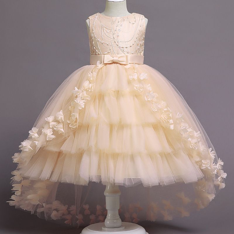 Girls Kids Clothing New Style Princess Dress Children's Formal Gown Train Ruffle Lace Puff Skirt High End Design Party Festival Outfit