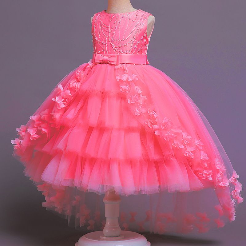 Girls Kids Clothing New Style Princess Dress Children's Formal Gown Train Ruffle Lace Puff Skirt High End Design Party Festival Outfit