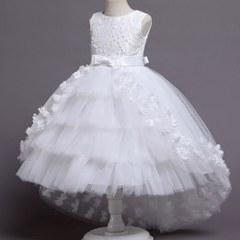Girls Kids Clothing New Style Princess Dress Children's Formal Gown Train Ruffle Lace Puff Skirt High End Design Party Festival Outfit