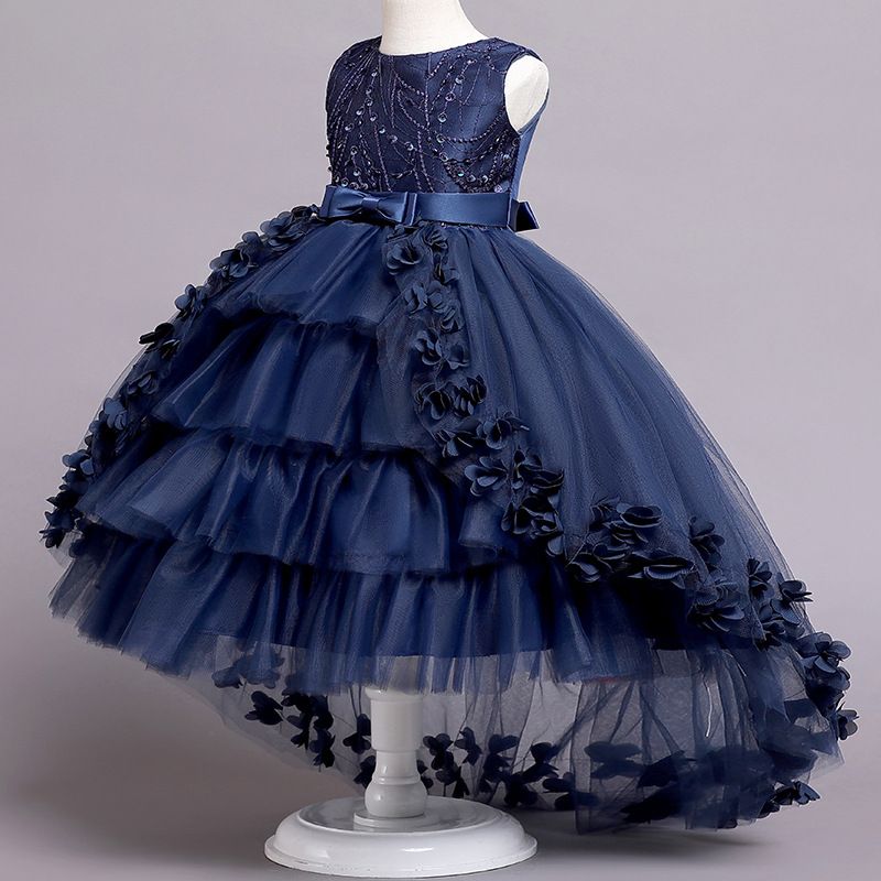 Girls Kids Clothing New Style Princess Dress Children's Formal Gown Train Ruffle Lace Puff Skirt High End Design Party Festival Outfit