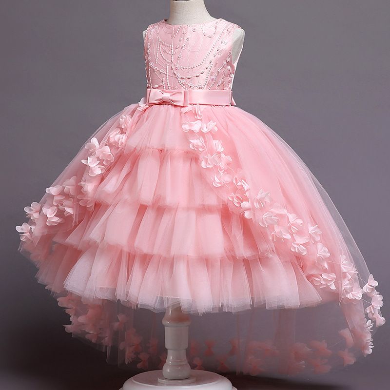 Girls Kids Clothing New Style Princess Dress Children's Formal Gown Train Ruffle Lace Puff Skirt High End Design Party Festival Outfit