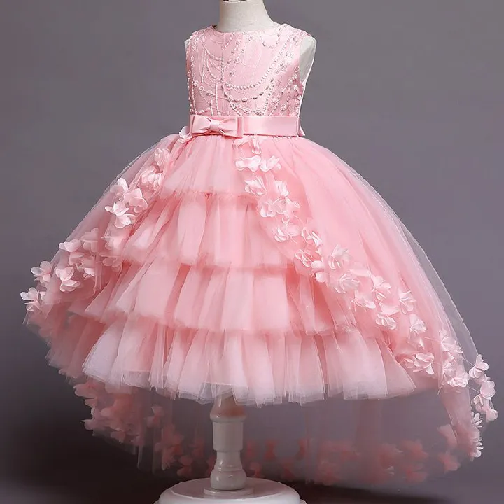 Girls Kids Clothing New Style Princess Dress Children's Formal Gown Train Ruffle Lace Puff Skirt High End Design Party Festival Outfit