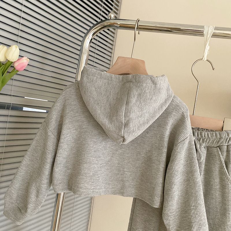 3 Piece Girls Kids Clothing Set Waffle Knit Long Sleeve Hoodie Vest Pants Casual Fashion Seasonal Trendy New Style