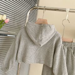 3 Piece Girls Kids Clothing Set Waffle Knit Long Sleeve Hoodie Vest Pants Casual Fashion Seasonal Trendy New Style
