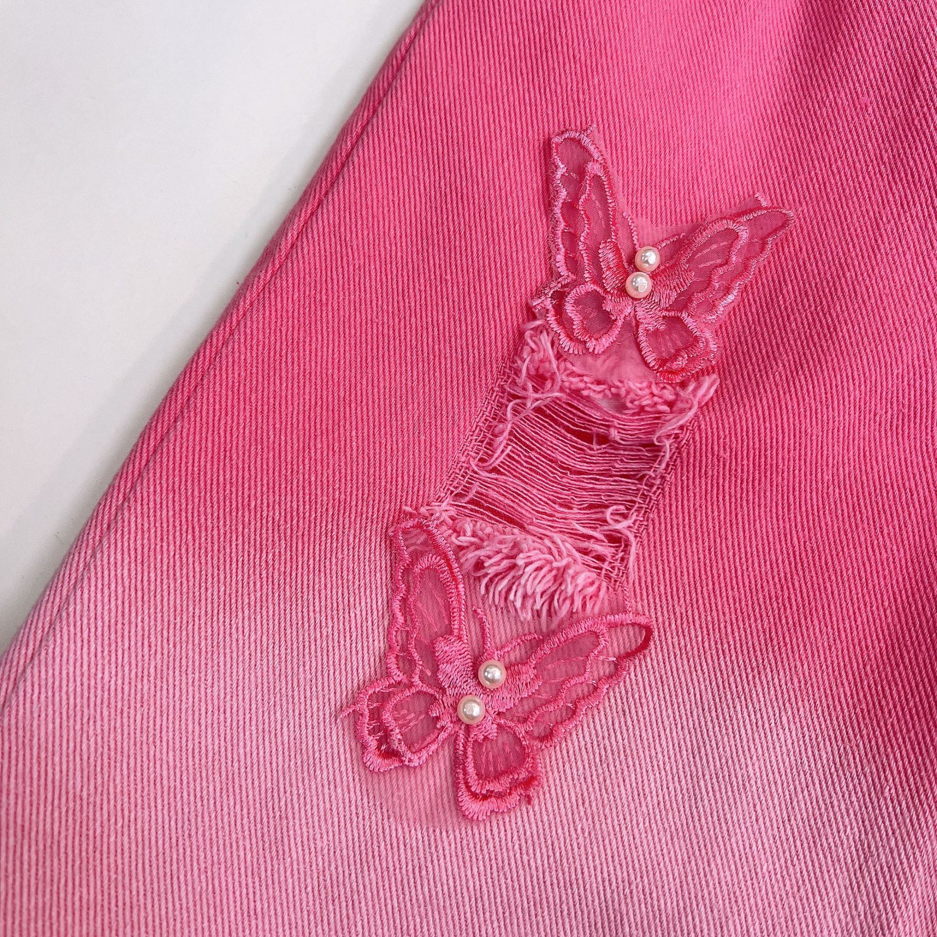 Fashion INS Style Kid Girls 2 Piece Set Butterfly Print Sleeveless Top Ripped Jeans