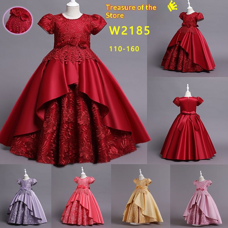 Girls Kids Clothing Princess Dress New Style Formal Gown Short Sleeved Dress Satin Embroidered Puffy Skirt High End Design Noble Temperament Party Holiday Outfit